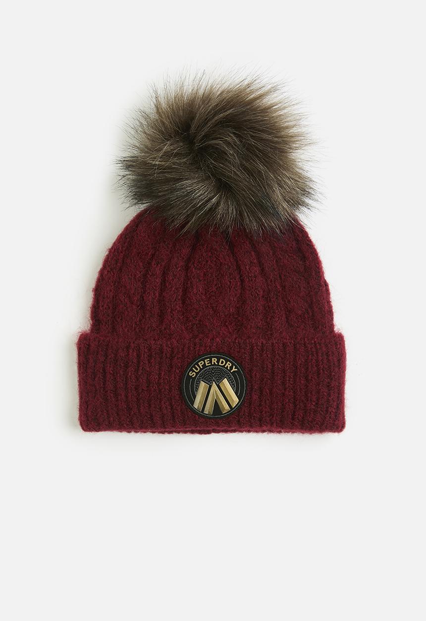 Superdry. - Cable Luxe Knit Beanie Hat - Merlot Dark Red Marl