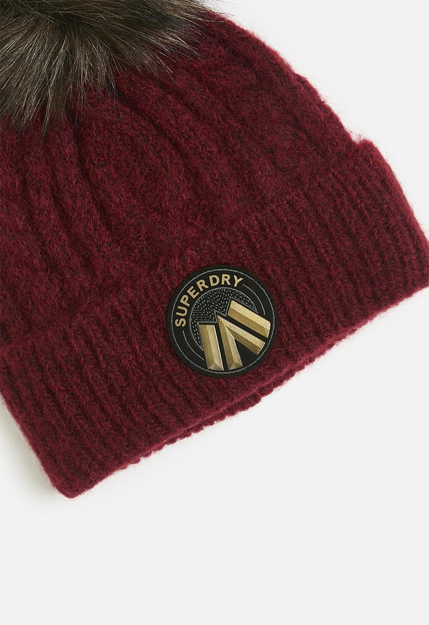 Superdry. - Cable Luxe Knit Beanie Hat - Merlot Dark Red Marl