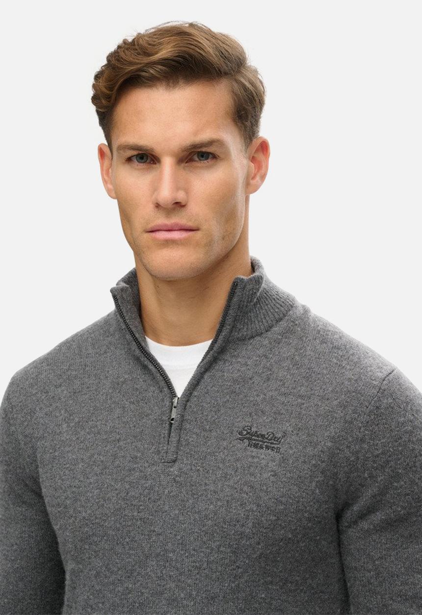 Superdry. - Essential emb knit half zip - gull grey marl