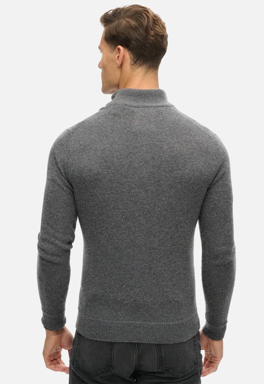 Superdry. - Essential emb knit half zip - gull grey marl