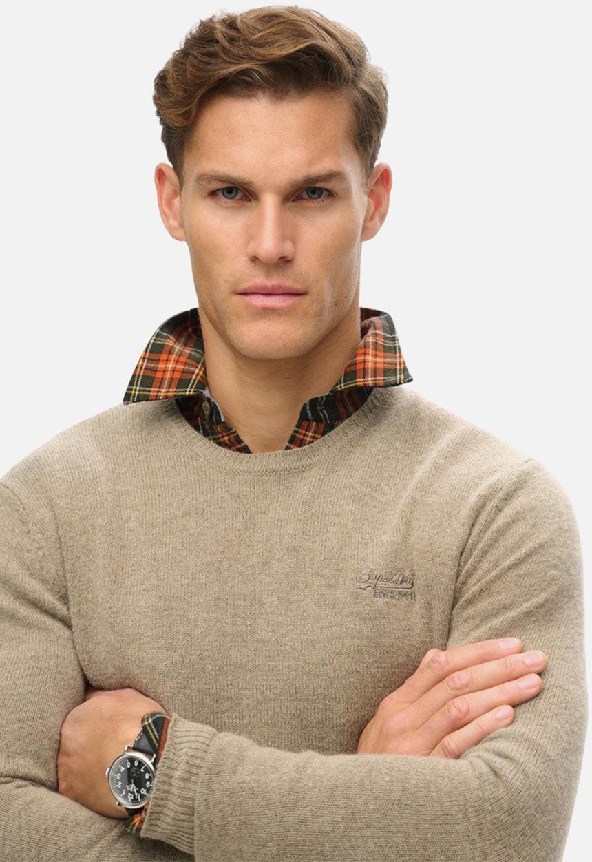 Superdry. - Essential slim fit crew jumper - light brown marl