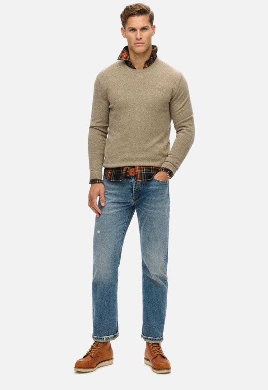 Superdry. - Essential slim fit crew jumper - light brown marl