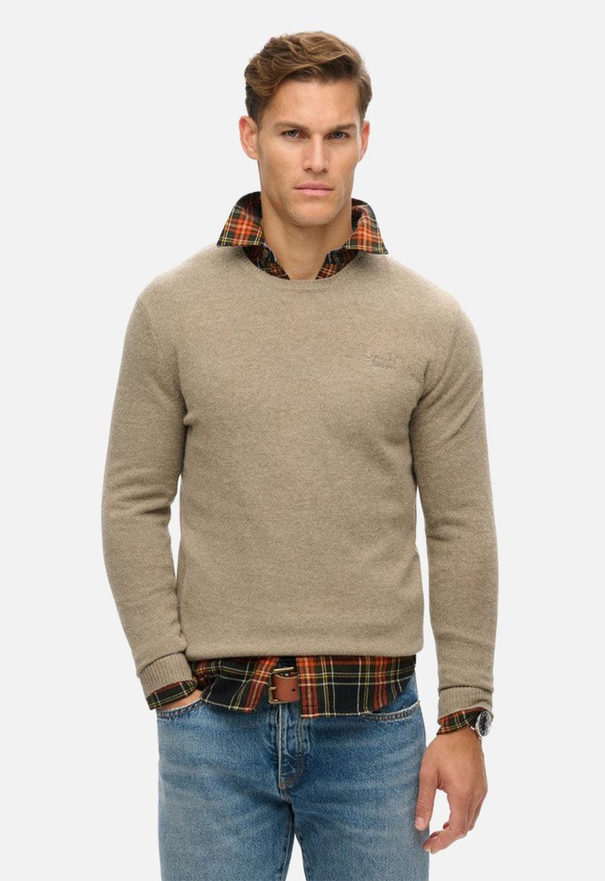 Superdry. - Essential slim fit crew jumper - light brown marl