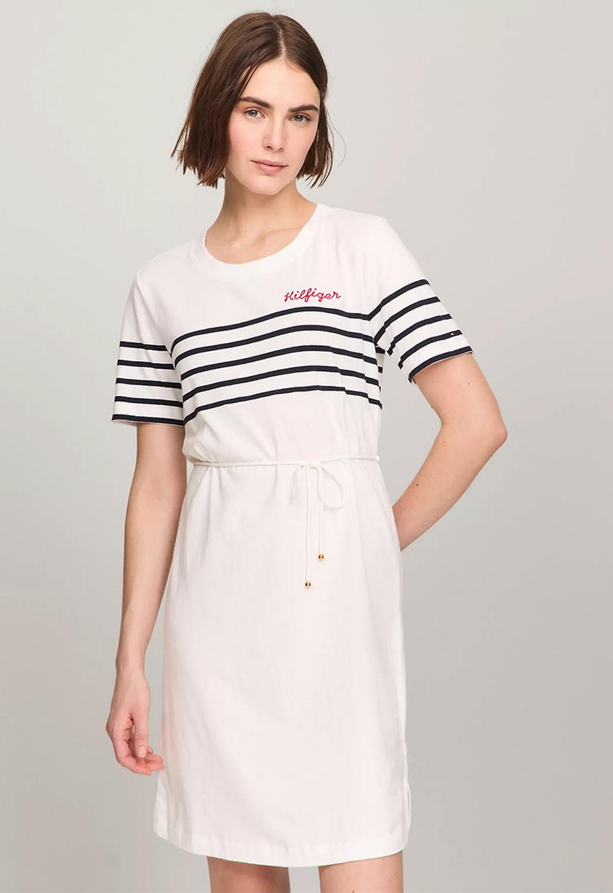 Tommy Hilfiger - Reg stripe emb midi c-nk dress ss- breton stripes/desert sky