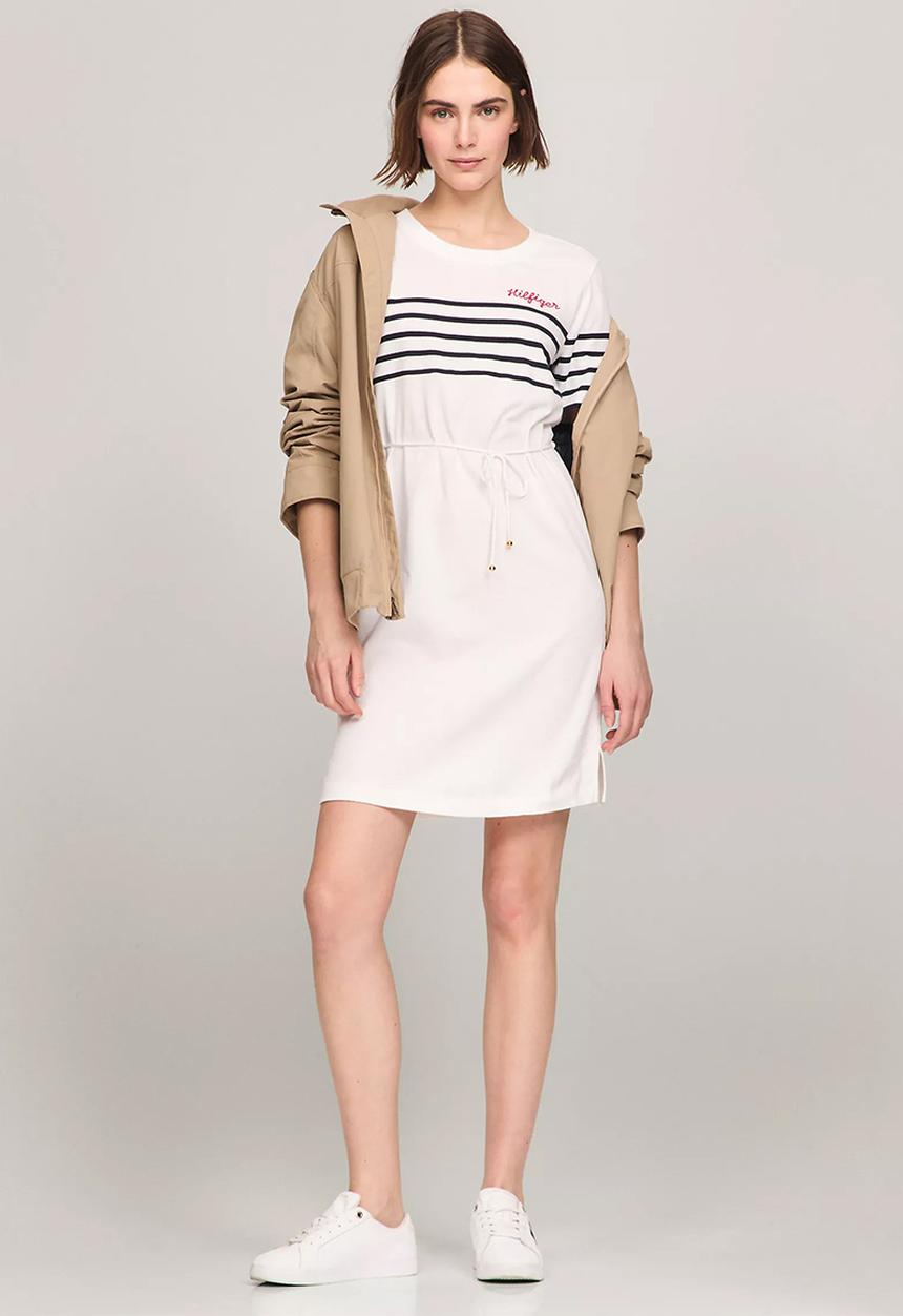 Tommy Hilfiger - Reg stripe emb midi c-nk dress ss- breton stripes/desert sky