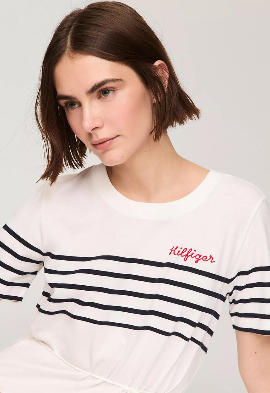 Tommy Hilfiger - Reg stripe emb midi c-nk dress ss- breton stripes/desert sky