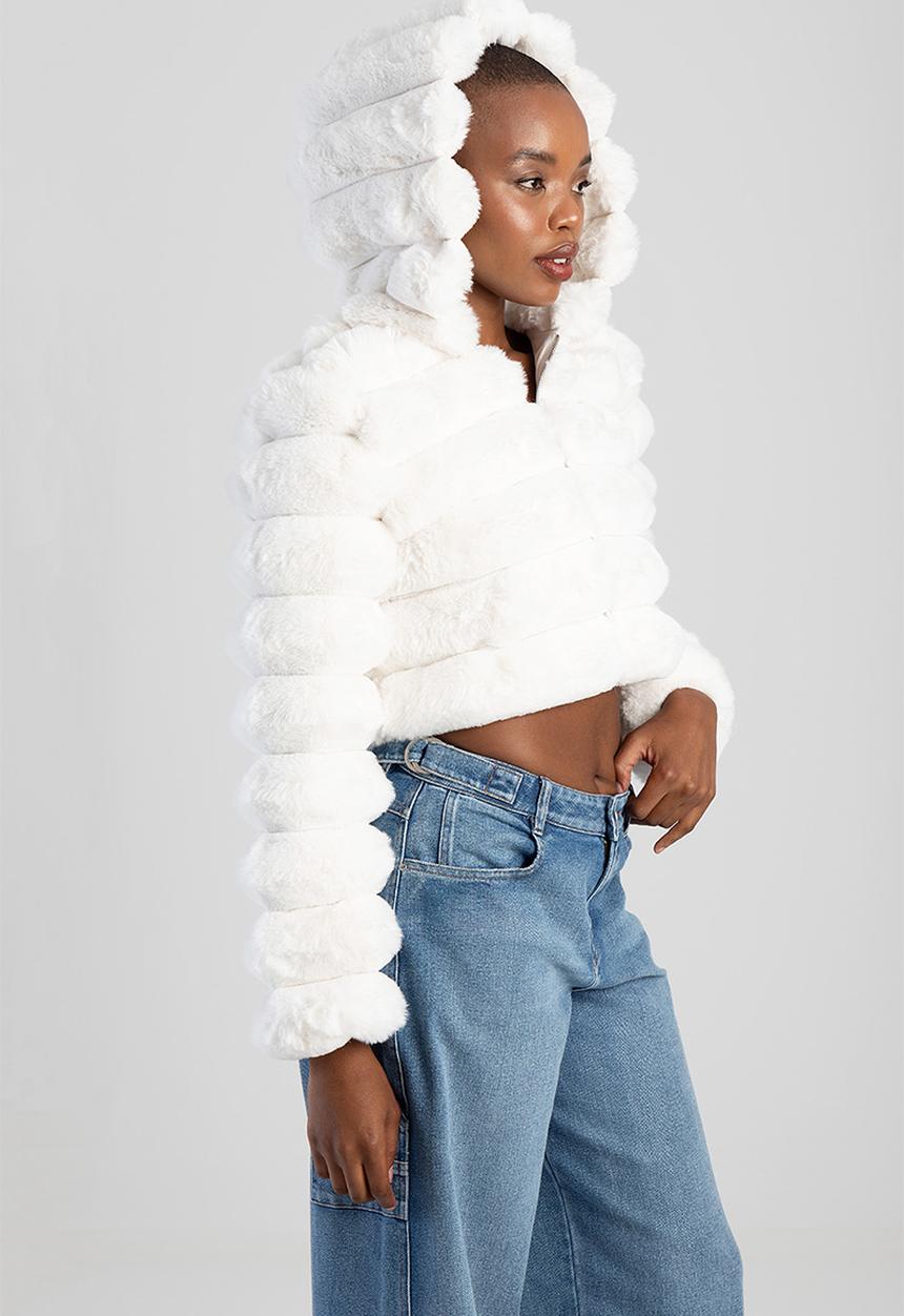 SISSY BOY - SWEET & SIMPLE: Faux Fur Quilted Jacket With Hood - Cream