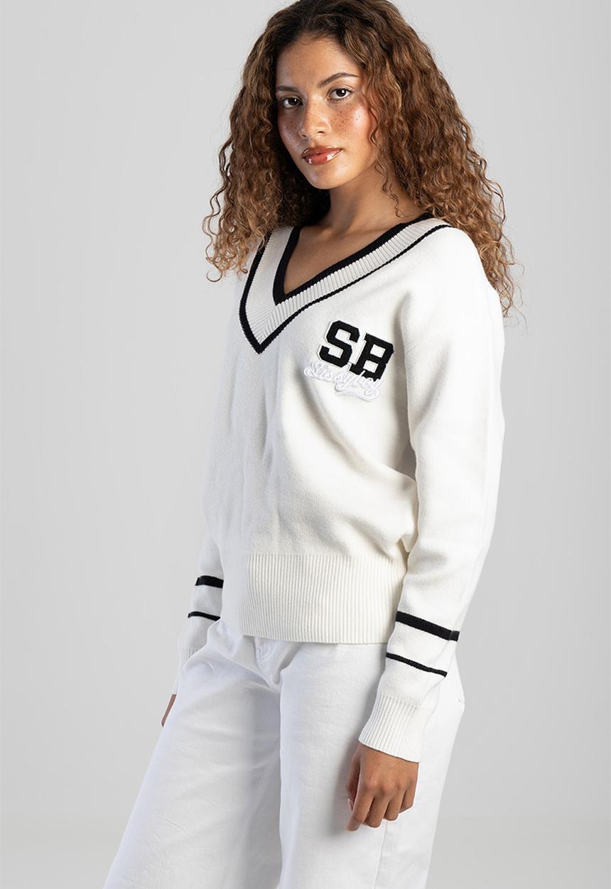 SISSY BOY - RUE: Logo Knit V-Neck Sweater - White