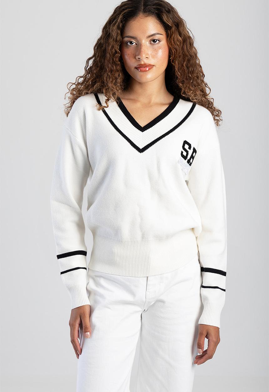 SISSY BOY - RUE: Logo Knit V-Neck Sweater - White