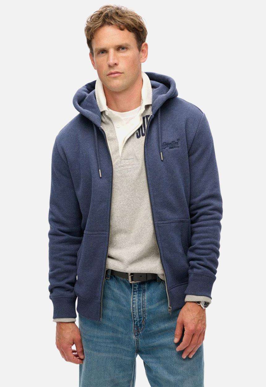 Superdry. - Essential logo zip hoodie - Heritage Navy Marl