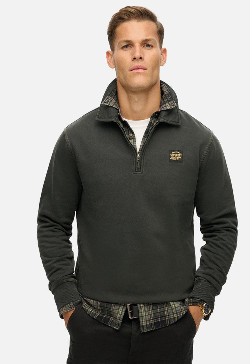 Superdry. - Contrast stitch half zip thru - Washed Black