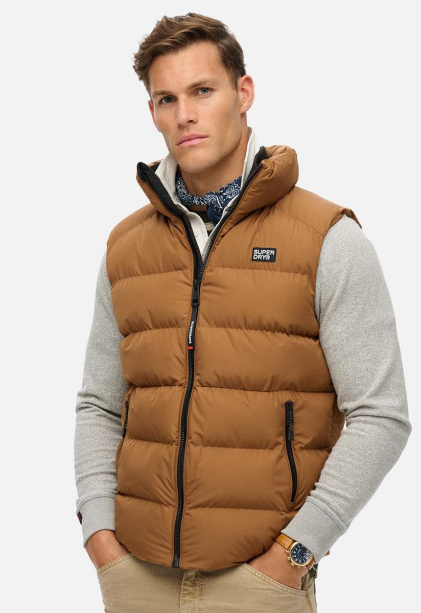 Superdry. - Sport Puffer Gilet - Denim Co Tobacco Brown