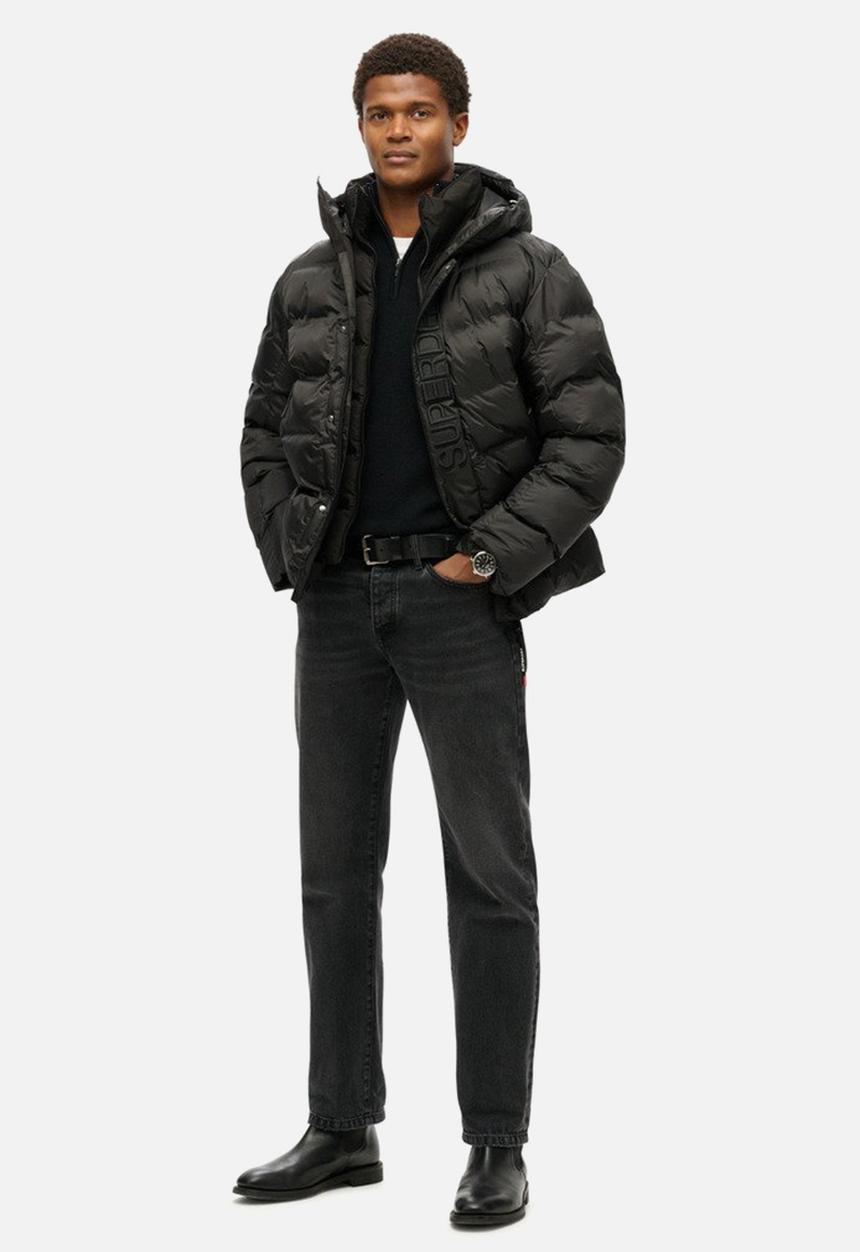 Superdry. - Hooded city graphic puffer jacket - black