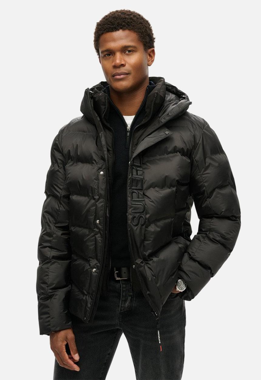 Superdry. - Hooded city graphic puffer jacket - black