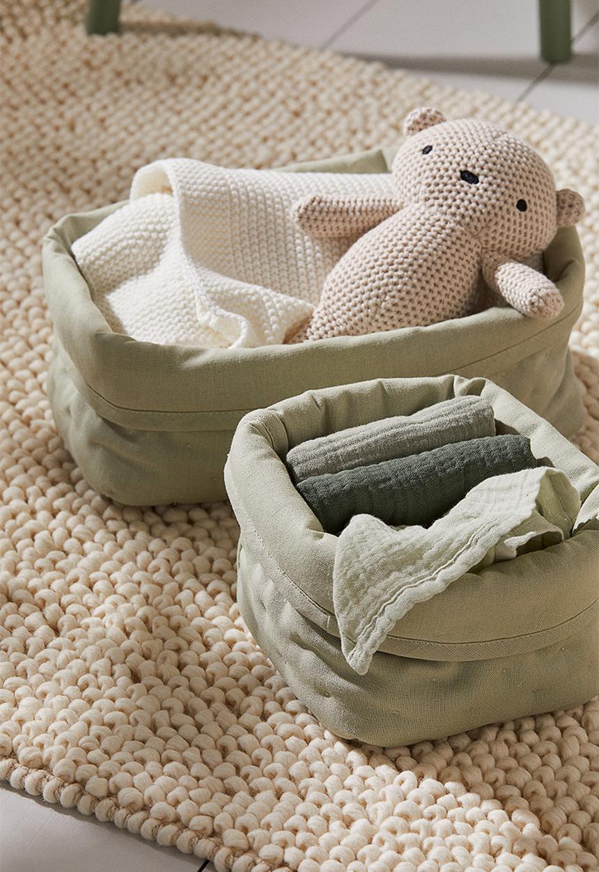 H&M - 2 Pack quilted storage baskets - sage green