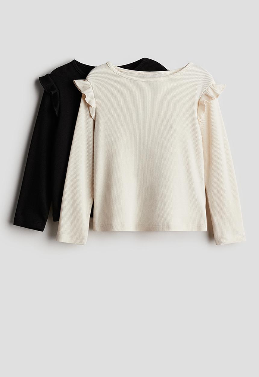 H&M - 2-pack ribbed cotton tops - black,white