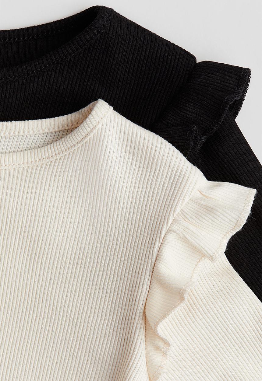H&M - 2-pack ribbed cotton tops - black,white