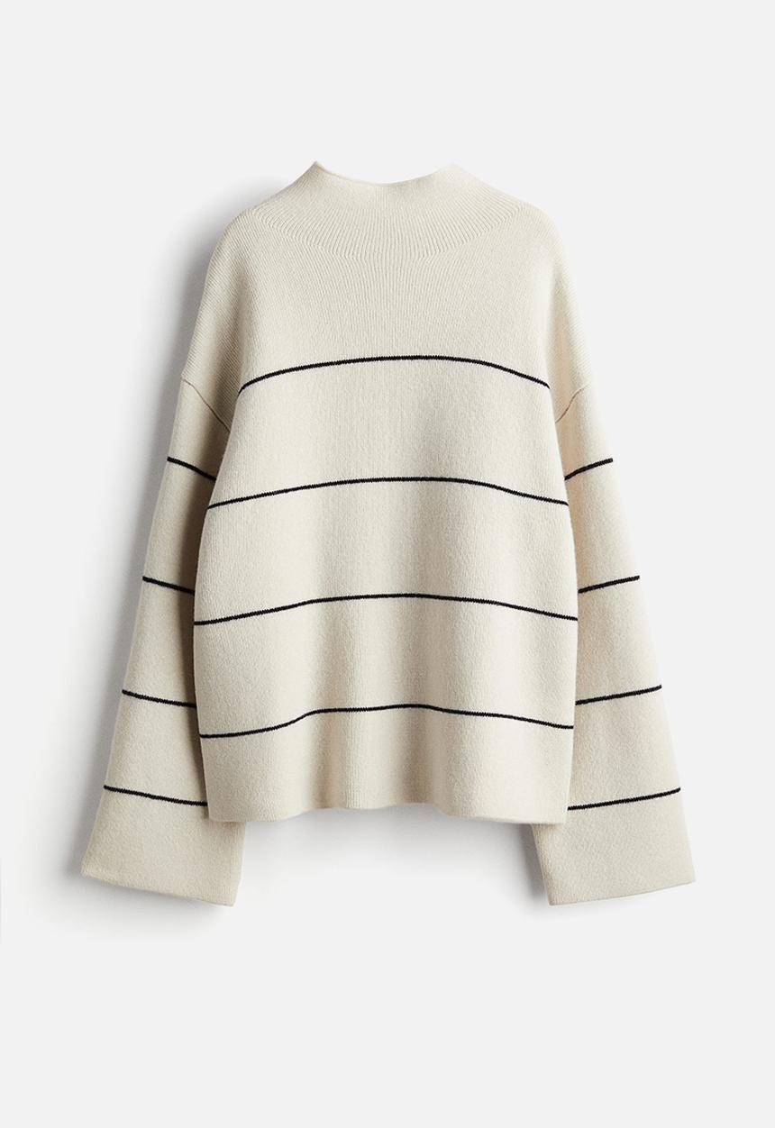 H&M - Wool-blend turtleneck jumper - cream striped