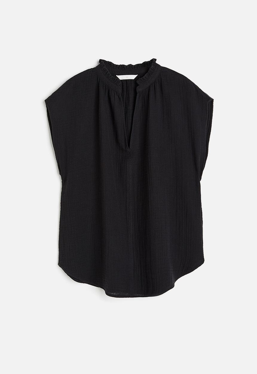 H&M - Frill-trimmed cotton blouse - black