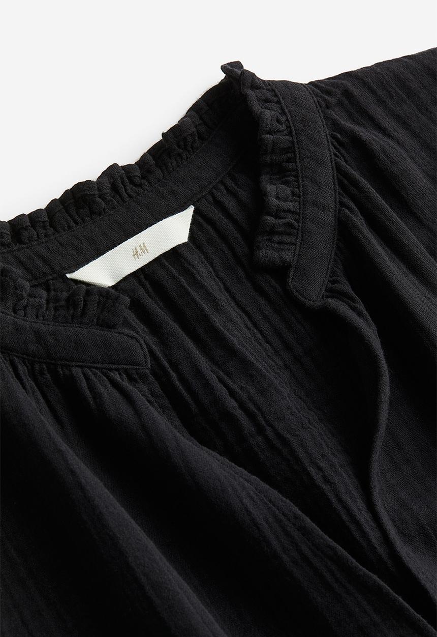 H&M - Frill-trimmed cotton blouse - black