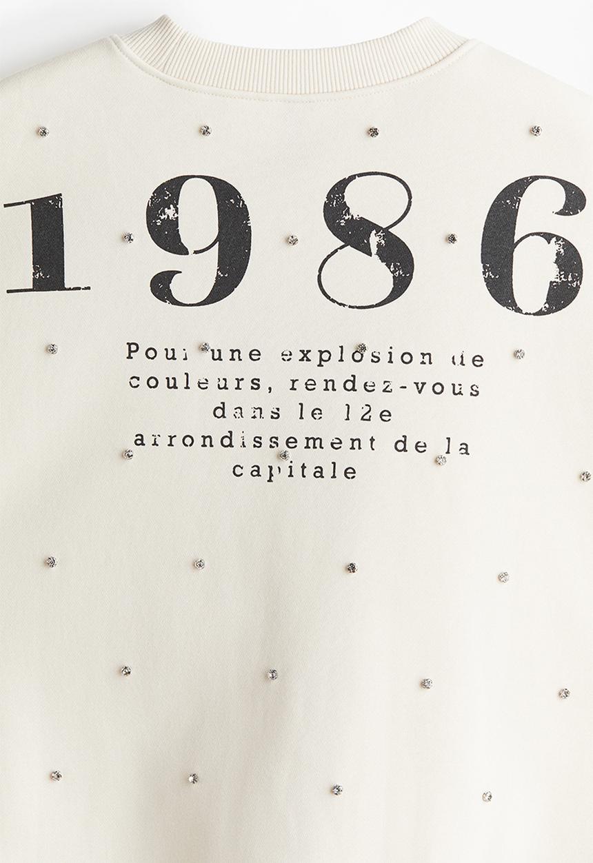 H&M - Embellished sweatshirt - cream rue de bercy