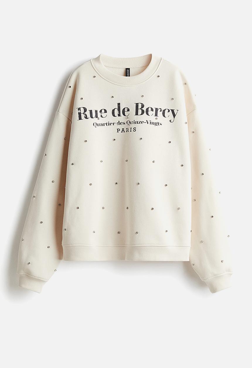 H&M - Embellished sweatshirt - cream rue de bercy