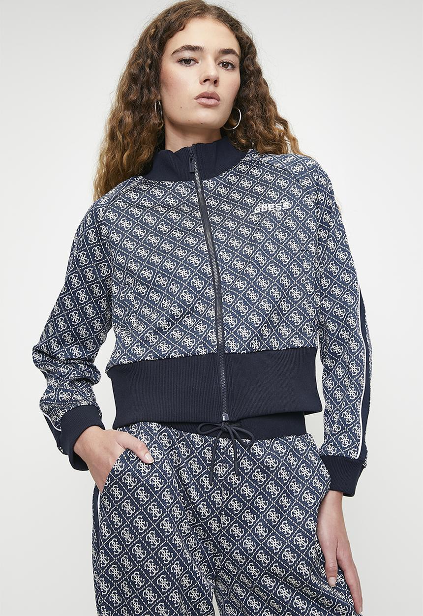 GUESS - Sarah 4g logo full zip sweatshirt - 4g rhombus ocean jacquard
