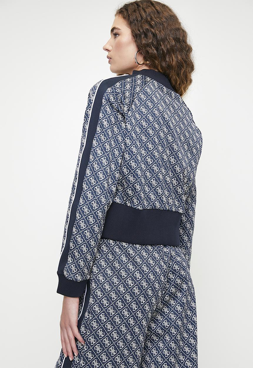GUESS - Sarah 4g logo full zip sweatshirt - 4g rhombus ocean jacquard