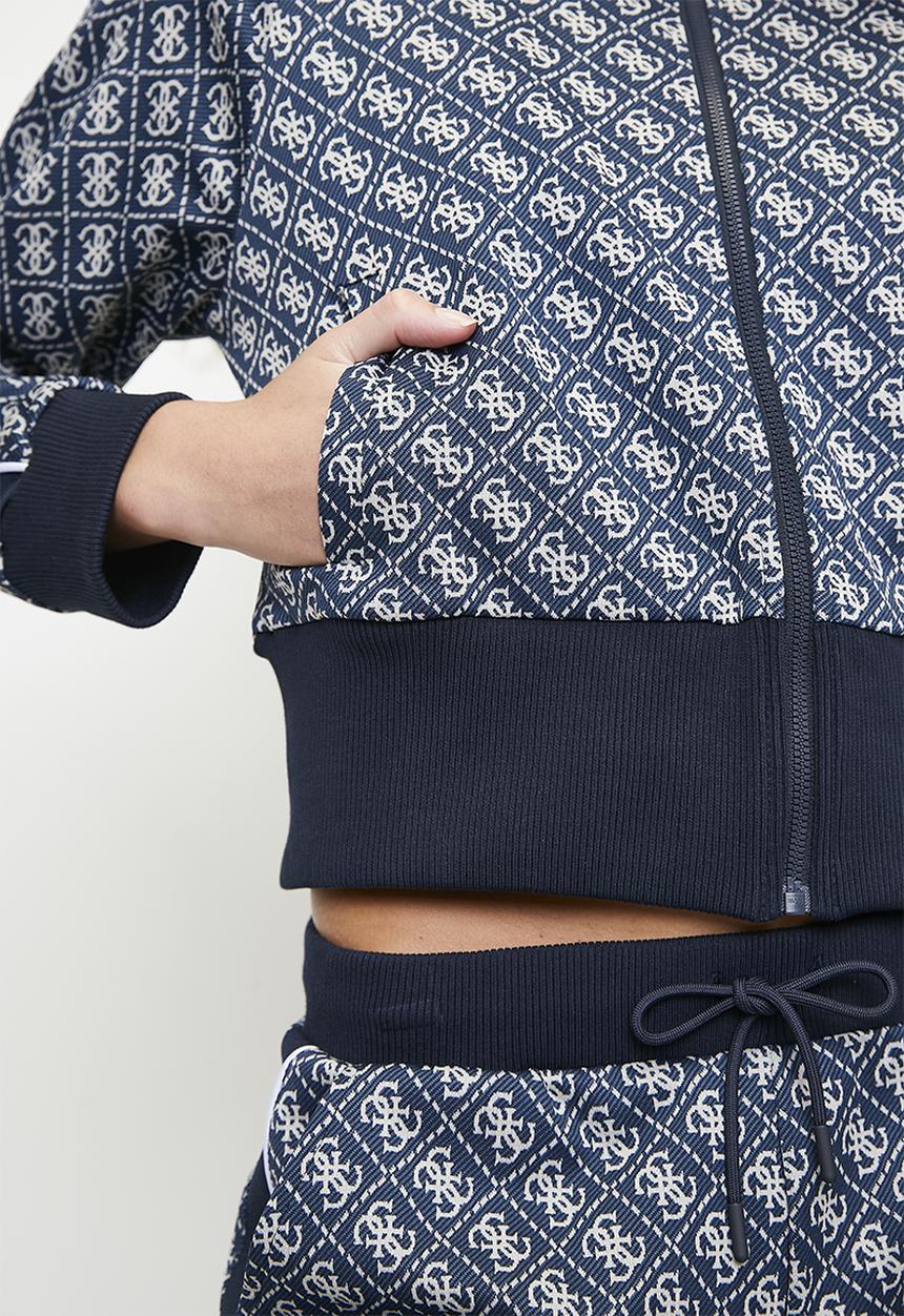 GUESS - Sarah 4g logo full zip sweatshirt - 4g rhombus ocean jacquard