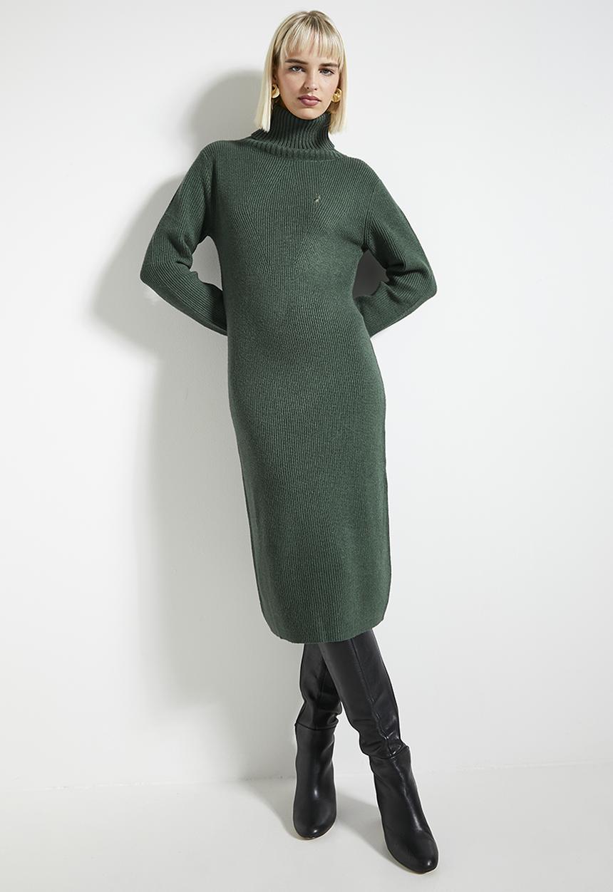 POLO - Wmn olivia long sleeve roll neck knit dress - forest green