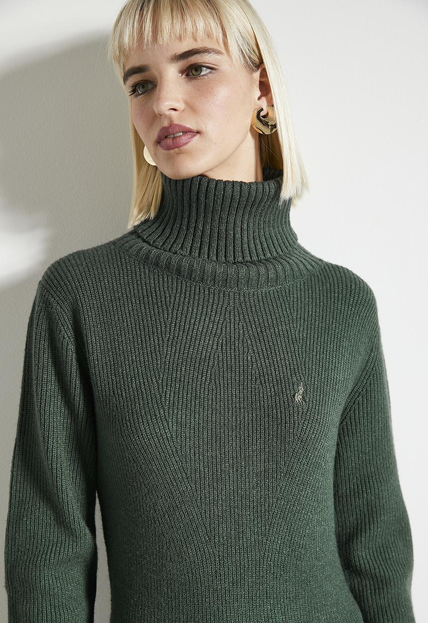 POLO - Wmn olivia long sleeve roll neck knit dress - forest green