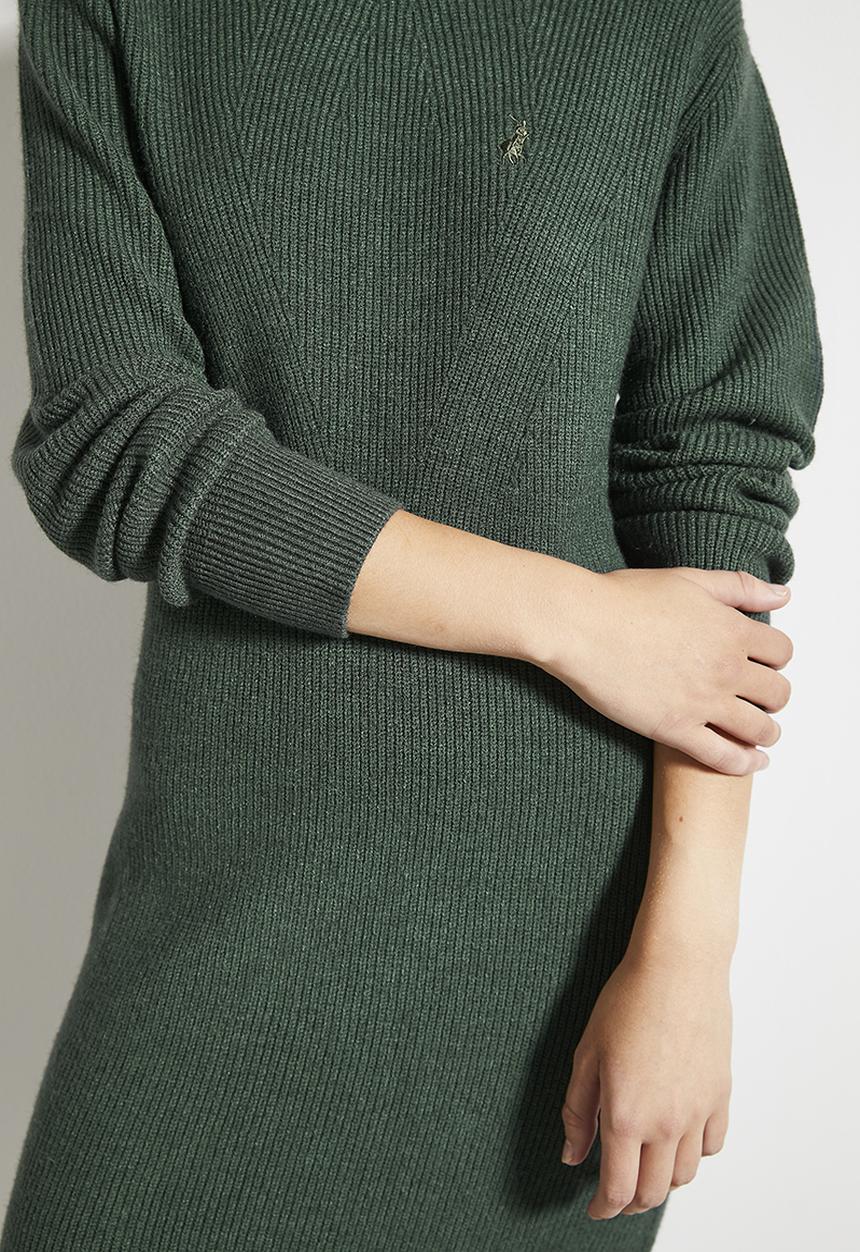 POLO - Wmn olivia long sleeve roll neck knit dress - forest green