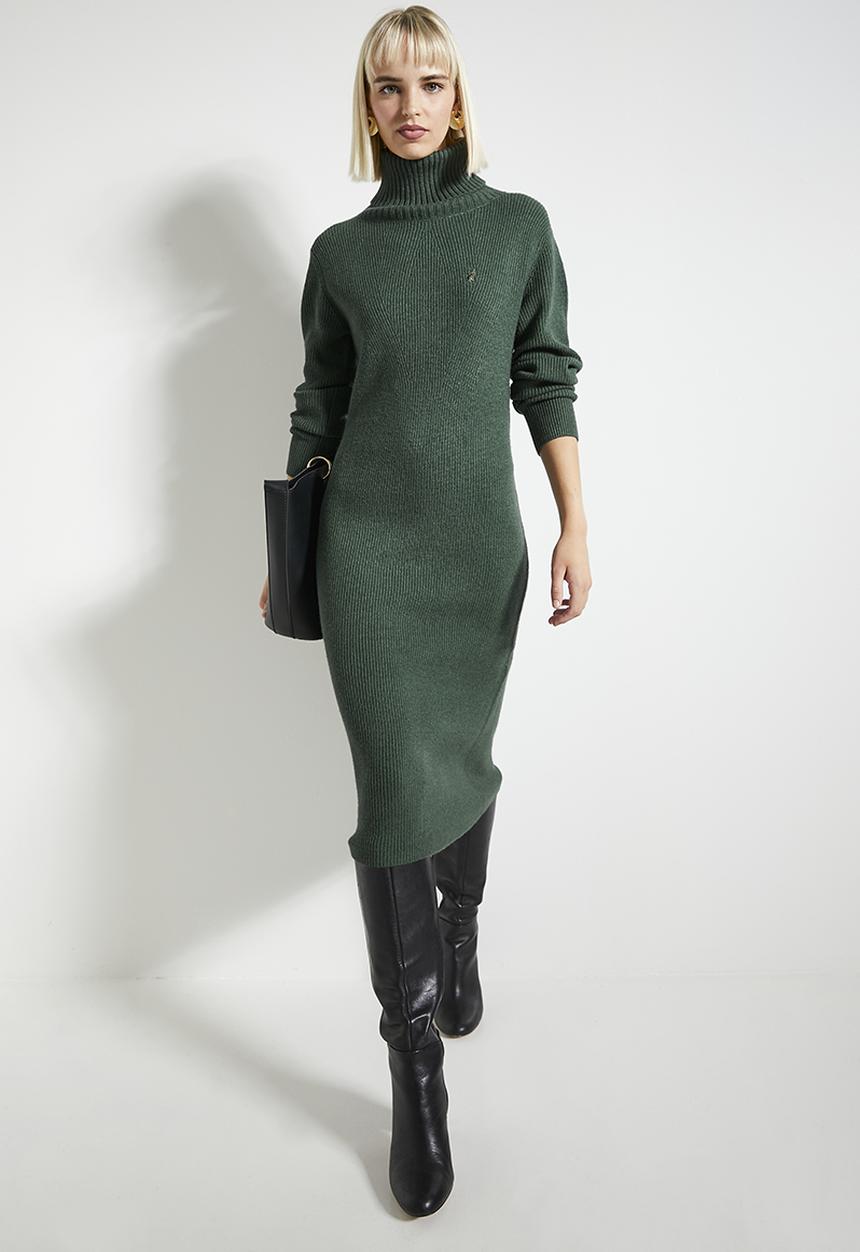 POLO - Wmn olivia long sleeve roll neck knit dress - forest green