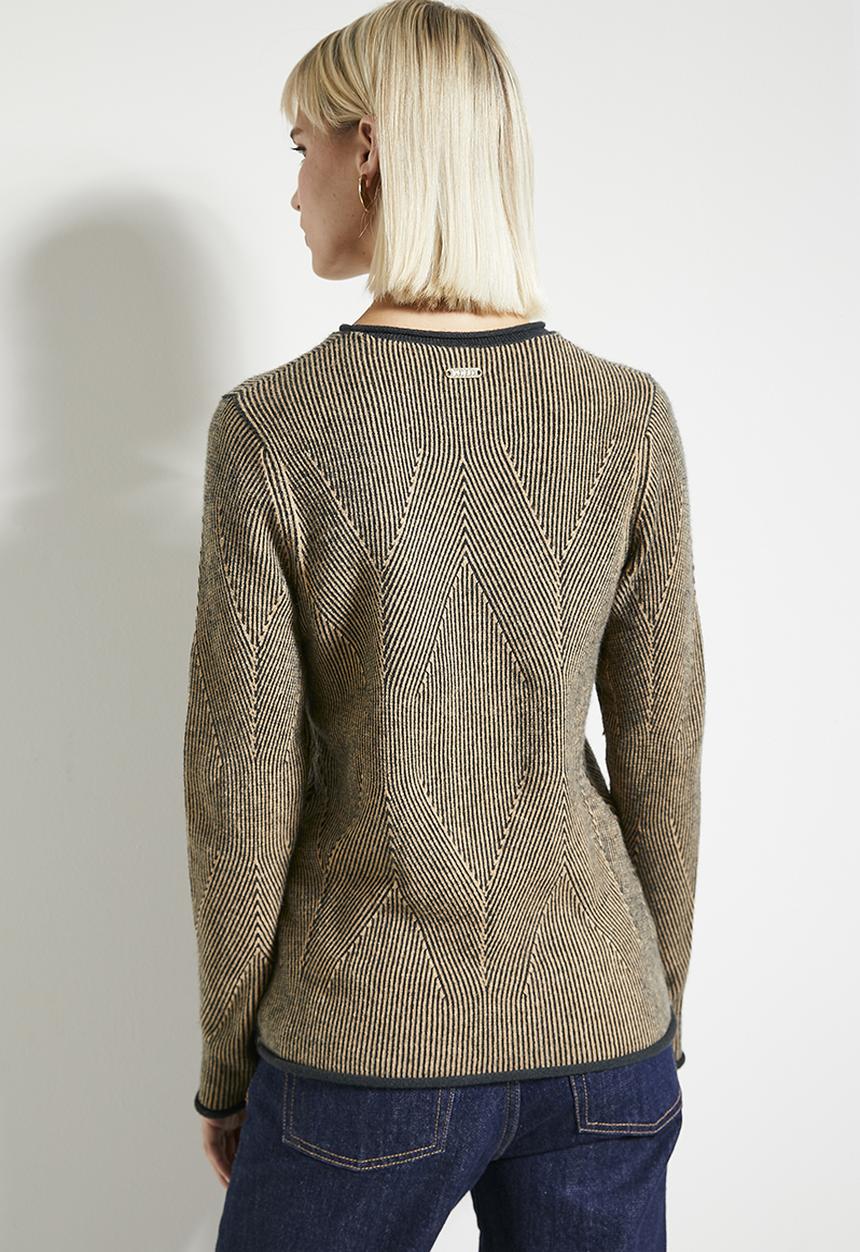 POLO - Wmn alex ls textured knit jersey - dark green & brown