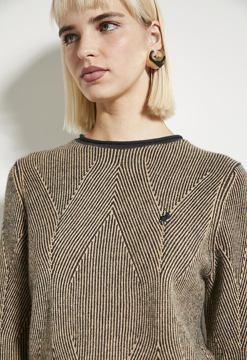 POLO - Wmn alex ls textured knit jersey - dark green & brown