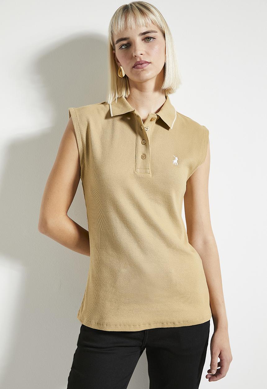 POLO - Wmn dakota short sleeve ribbed golfer - stone