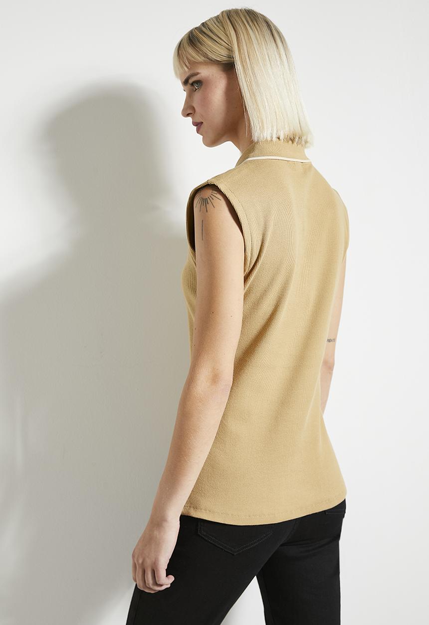 POLO - Wmn dakota short sleeve ribbed golfer - stone