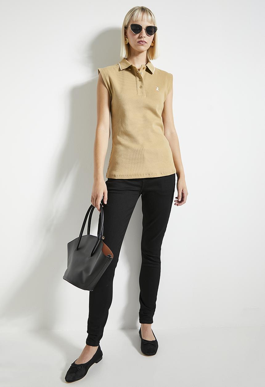 POLO - Wmn dakota short sleeve ribbed golfer - stone