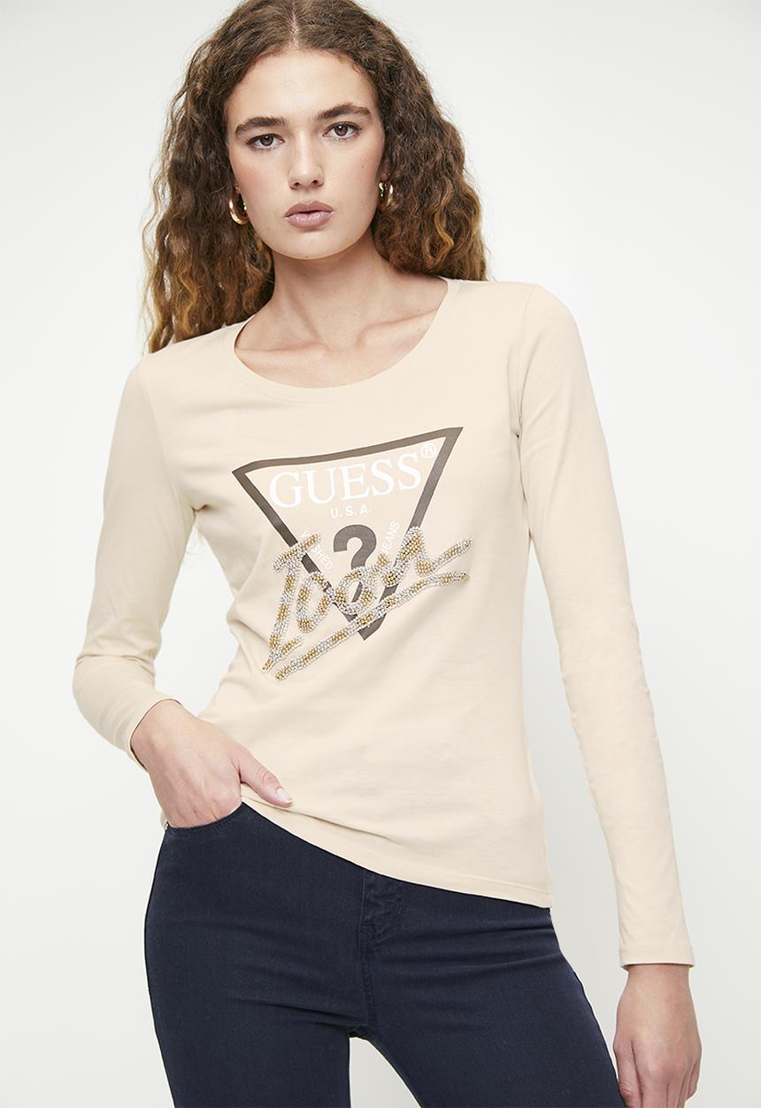 GUESS - Ls Rn Icon Tee - Pearl Oyster