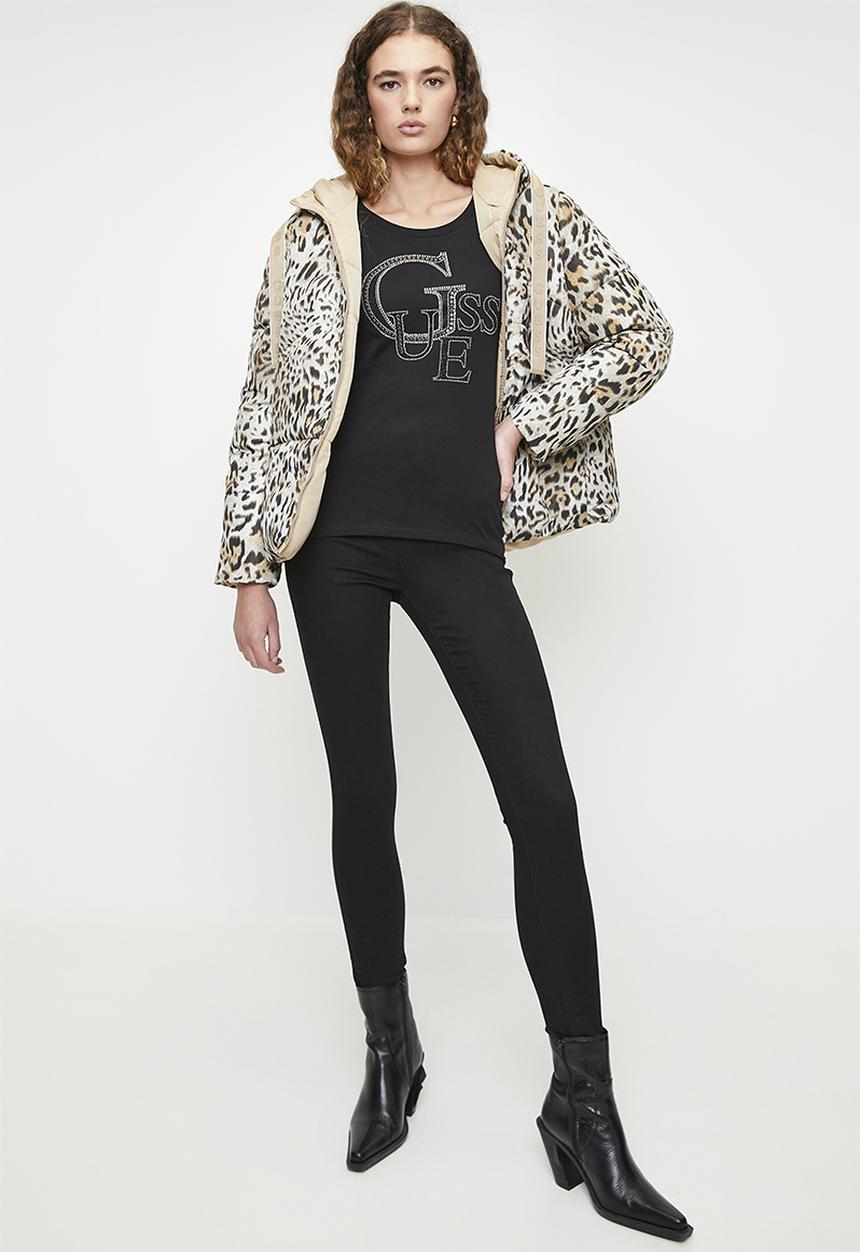 GUESS - Ls Rn Guess Studded Logo Tee - Jet Black A997