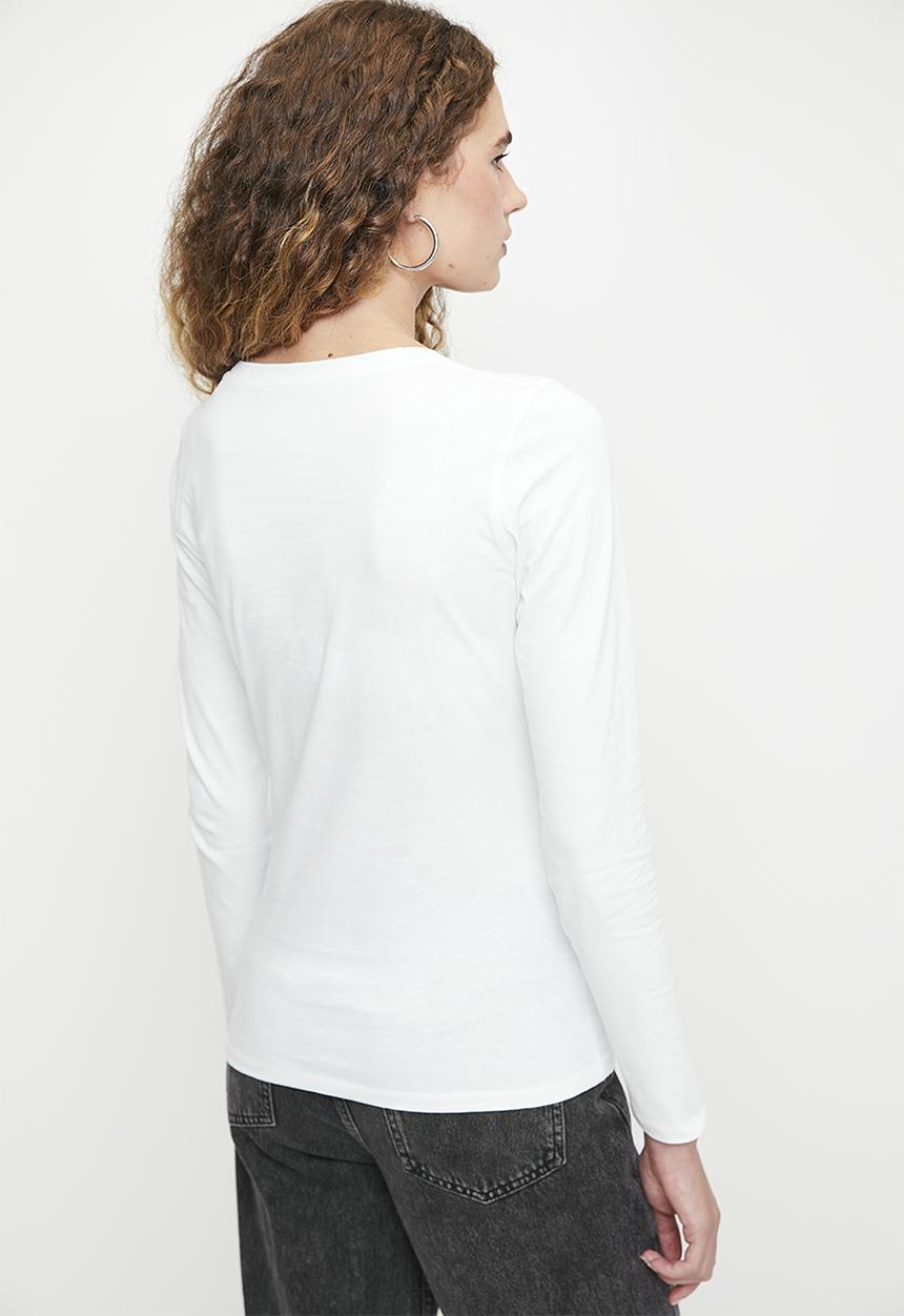 GUESS - Ls Rn Guess Studded Logo Tee - Pure White