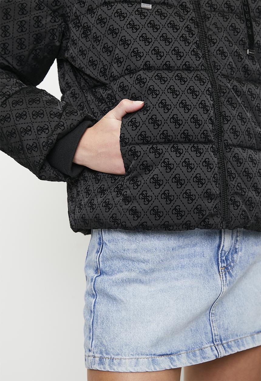 GUESS - Daisy Puffer Logo Flock - Peony Logo Black