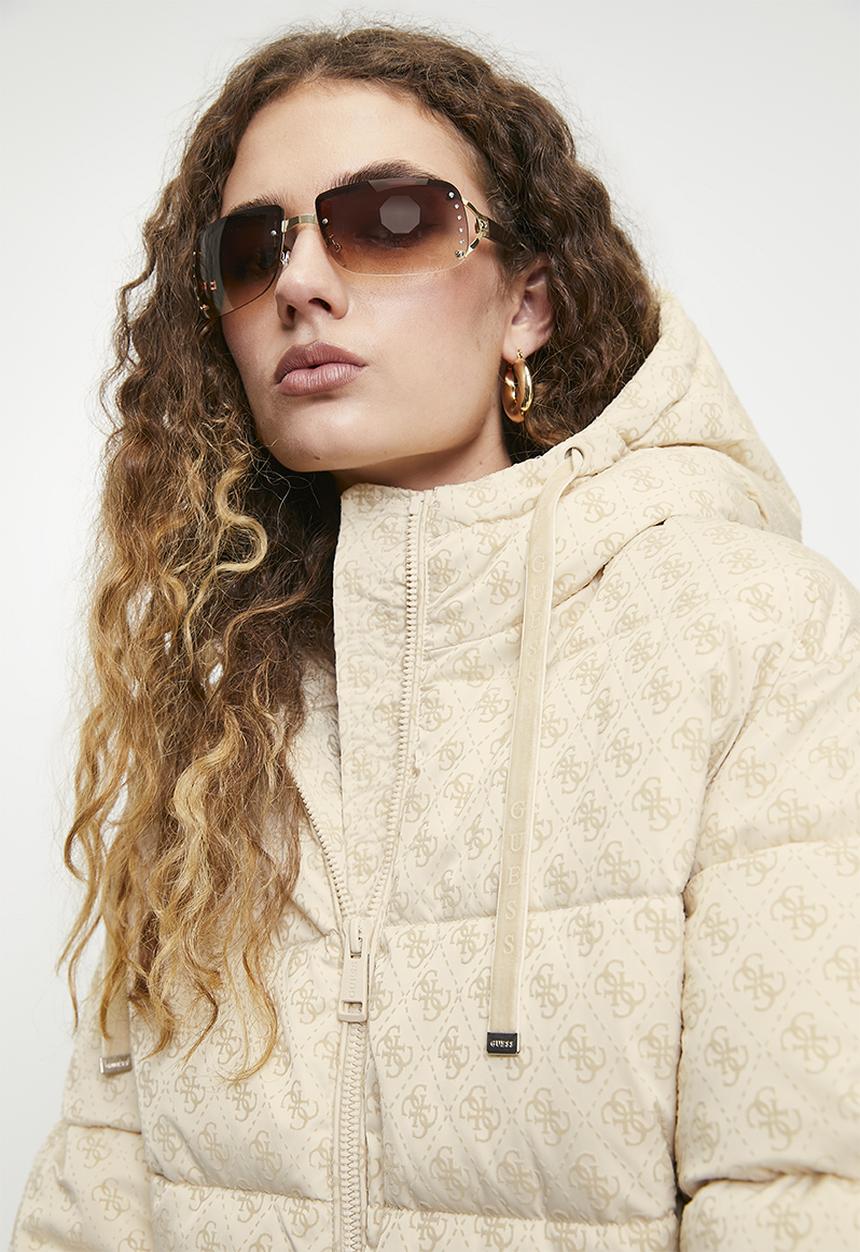 GUESS - Daisy Puffer Logo Flock - Peony Logo Pearl