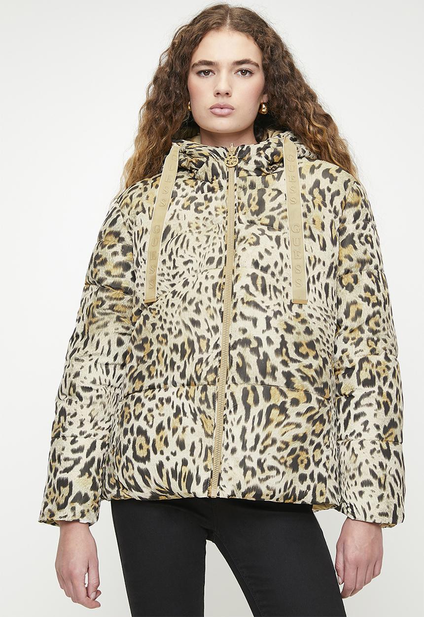GUESS - Emelie Reversible Puffer - Wavy Leopard Allover Print