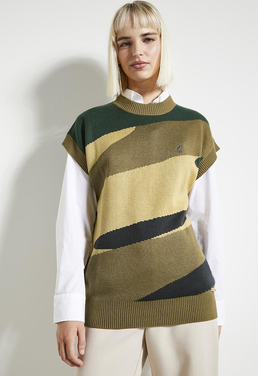 POLO - Wmn ruth sleeveless intarsia knit - olive