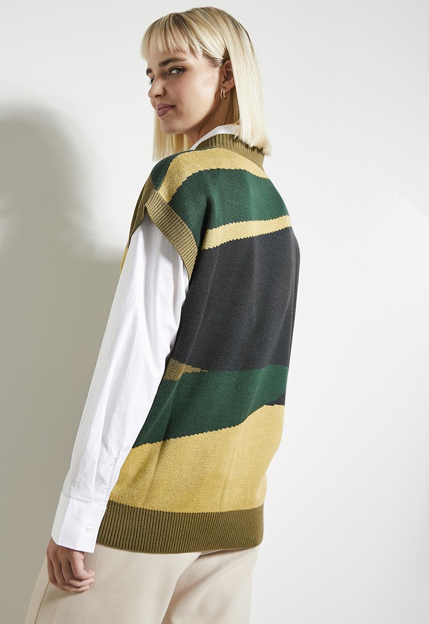 POLO - Wmn ruth sleeveless intarsia knit - olive