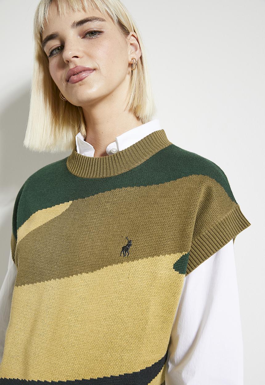 POLO - Wmn ruth sleeveless intarsia knit - olive