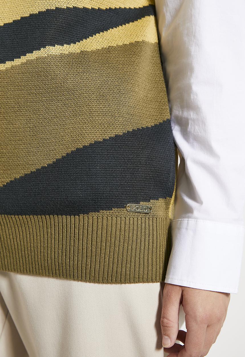 POLO - Wmn ruth sleeveless intarsia knit - olive