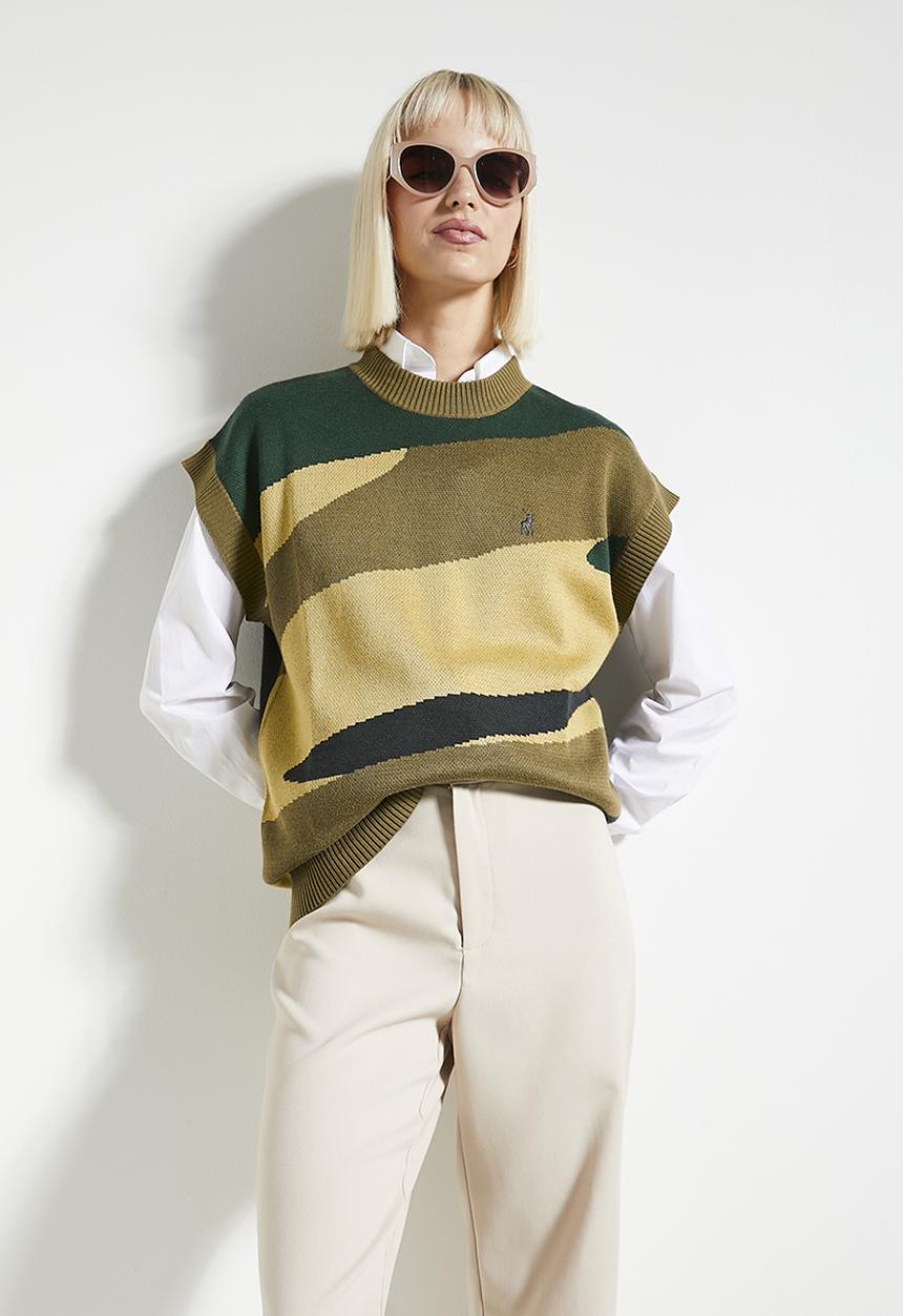 POLO - Wmn ruth sleeveless intarsia knit - olive