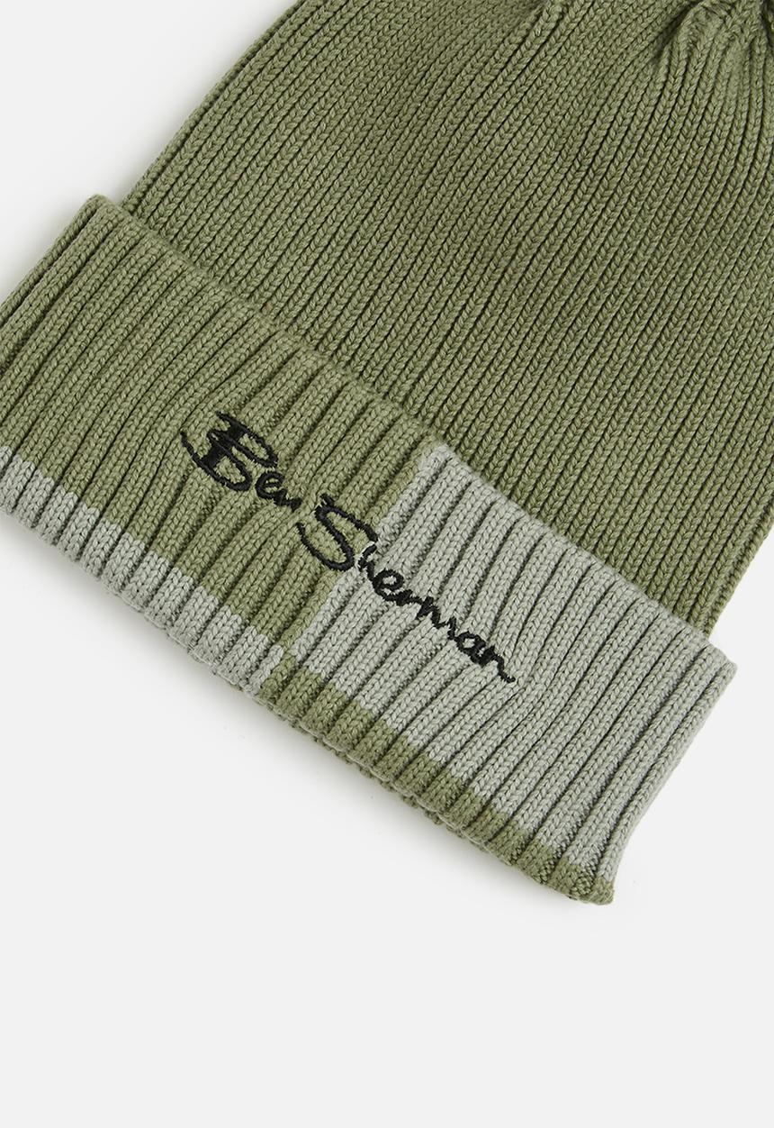 Ben Sherman - BS Col Block Beanie - Olive Night/Stone